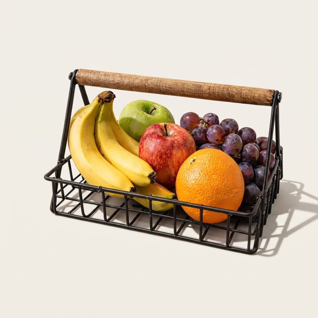 Nordic Wood & Metal Fruit Basket Small