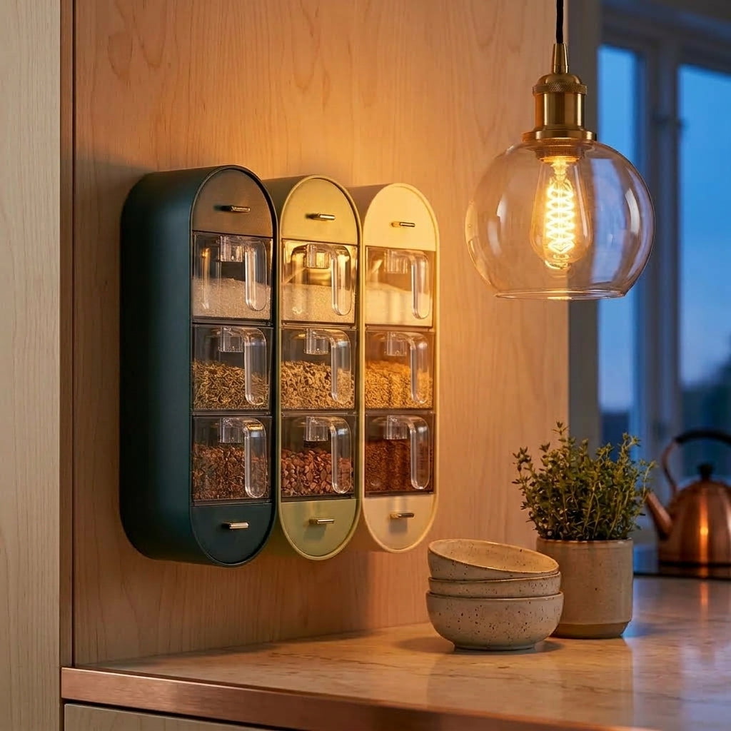 Modern Wall-Mounted Spice & Seasoning Organizer – Space Saving Multi Drawer Dispenser