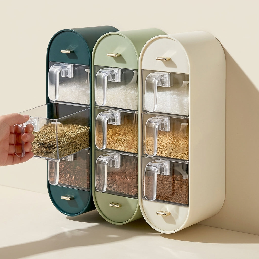 Modern Wall-Mounted Spice & Seasoning Organizer – Space Saving Multi Drawer Dispenser